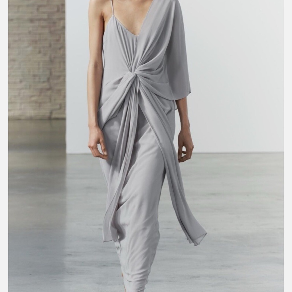 Zara Gray Asymmetrical Maxi Dress